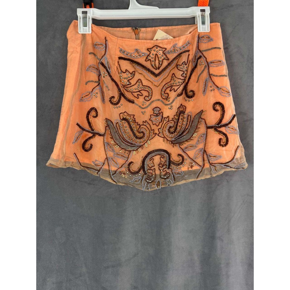 Embroidered Raga Mini Skirt Size S Orange Beaded Boho Style Mini Skirt